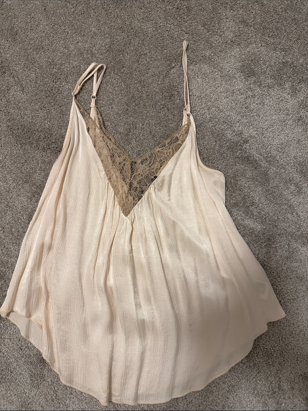 American Eagle Outfitters Cream Lace-Trim Satin Tank Top